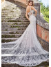 Beaded Ivory Lace Tulle Wedding Dress With Champagne Lining